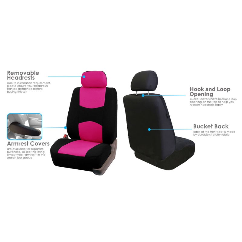 FH Group Flat Cloth Full Set Car Seat Covers Three Row 7 Seater - Universal Fit for Cars, Trucks & SUVs Pink - Image 4
